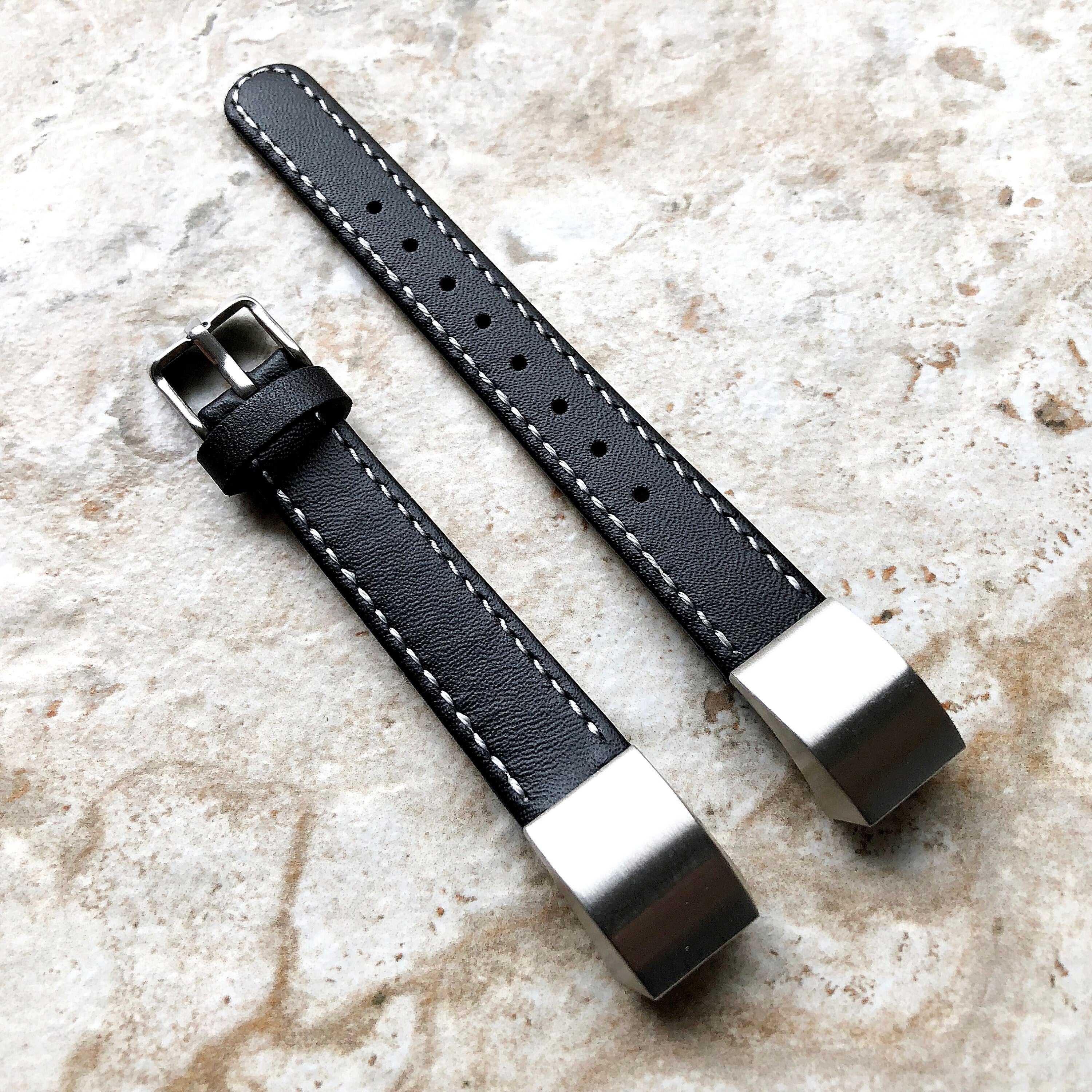 Fitbit Alta HR Black Stylish Unisex Soft Leather Band Strap with Stitching Details Quick Release Adapters Included Ready to Attach